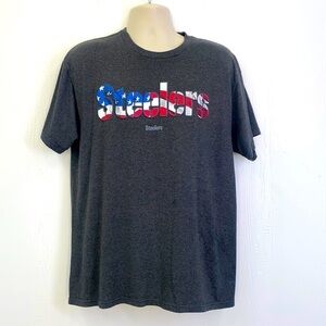 NFL Team Apparel - Steelers American Flag Lettering Gray Shirt Size Large
